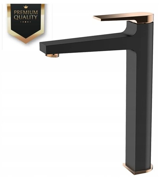 Invena Midnight, robinet pentru lavoar înalt, negru-aur roz, BU-35-W14-V