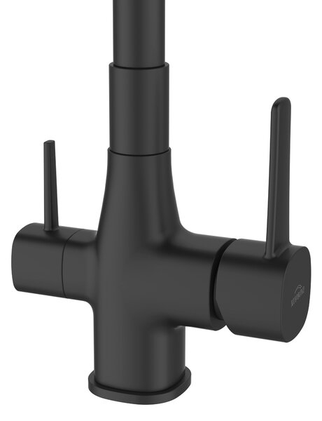 Invena Magic, baterie de lavoar de sine stătătoare cu braț flexibil și filtru de apă potabilă, negru, INV-BZ-08-F04-V