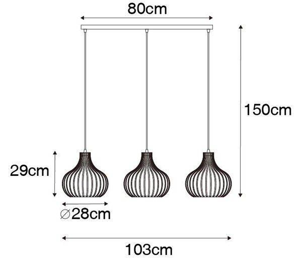 Lampă modernă suspendată neagră 3 lumini - Saffira
