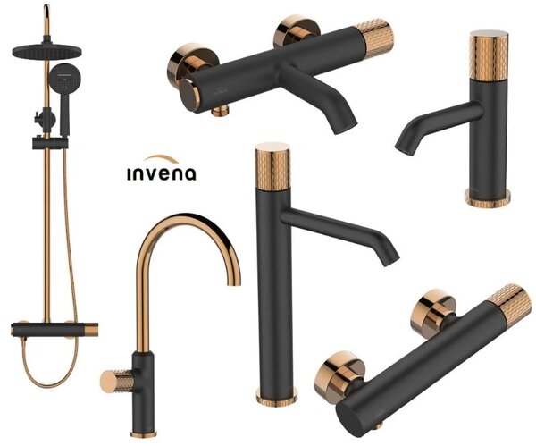Invena Moonlight, robinet pentru lavoar înalt h-312, negru-aur roz, INV-BU-77-W14-V