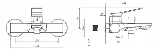 Invena Neri, baterie pentru cada de perete, crom, BW-01-001-L