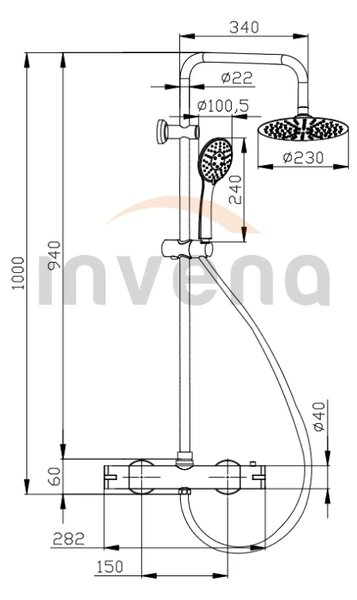 Invena Musta, baterie termostatica de dus cu coloana de dus, crom lucios, INV-AU-84-001-X
