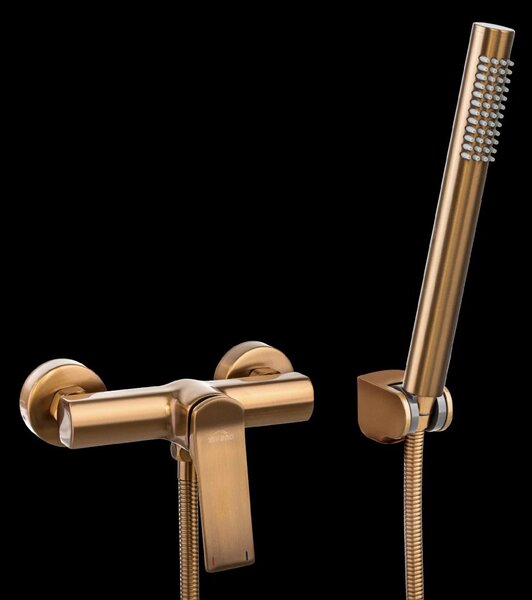 Invena Neri, baterie de dus cu set de dus de mana, cupru mat, INV-BN-P1-014-L