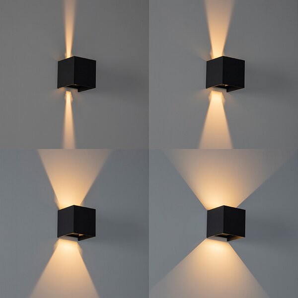 Aplică de perete exterioară neagră cu LED 2 lumini IP54 - Edwin