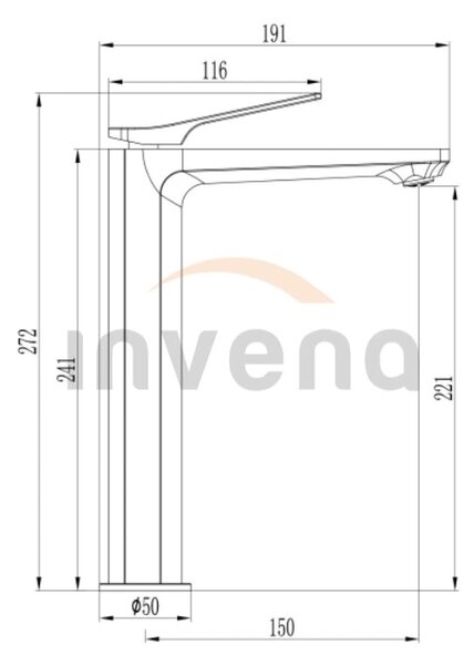 Invena Neri, baterie pentru lavoar înalt, negru mat, BU-01-W04-L