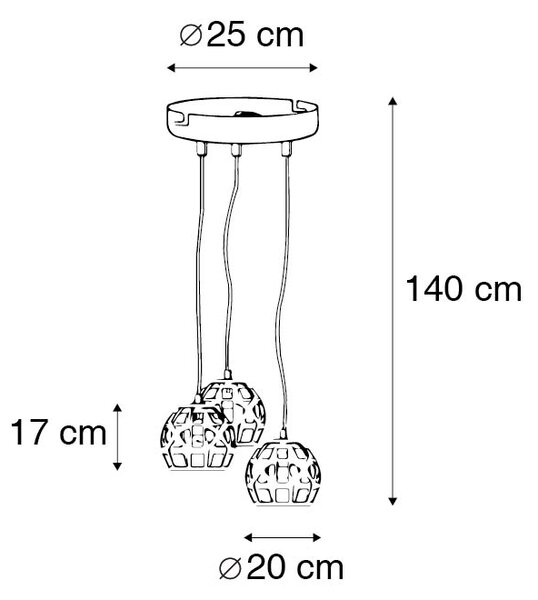 Lampă suspendată industrială neagră rotundă cu 3 lumini - Bobby