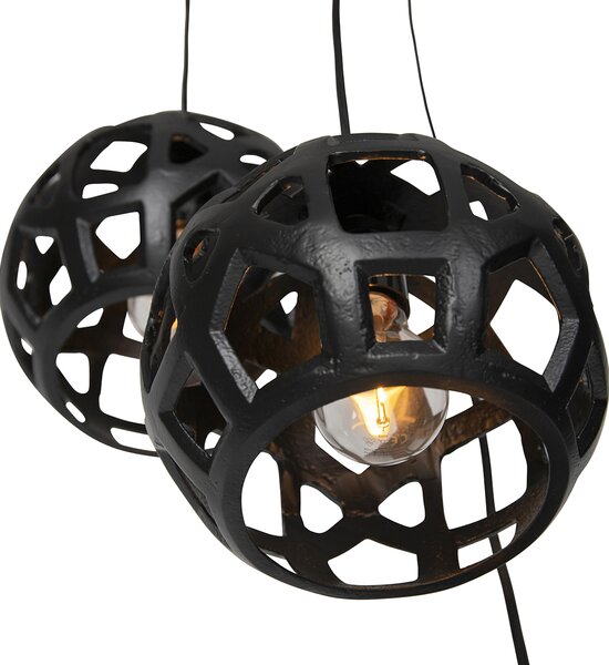 Lampă suspendată industrială neagră rotundă cu 3 lumini - Bobby