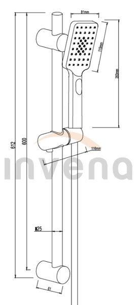 Invena Nyks, coloana de dus cu cap de dus manual cu 3 functii, negru mat, INV-AU-32-Z04-G