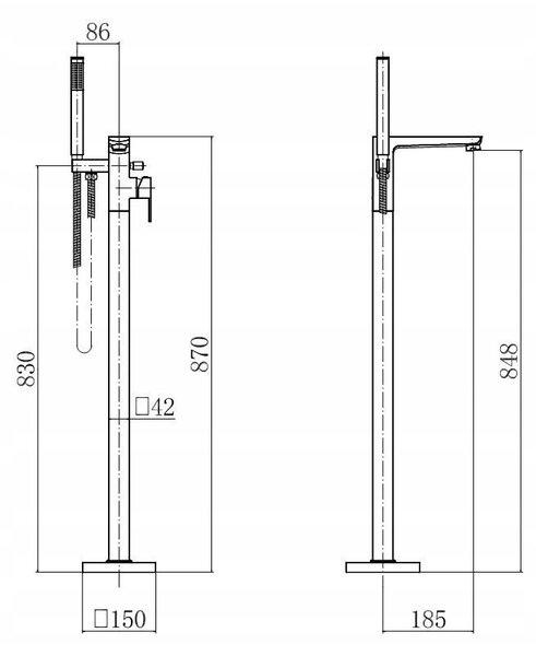 Invena Paros, baterie pentru cada de sine statatoare, crom, INV-BW-09-W01-A