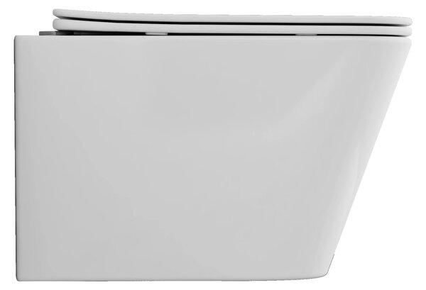 Invena Paros, vas WC suspendat Rimless 465x350x360 mm + scaun toaleta SLIM cu inchidere lenta, alb lucios, INV-CE-90-001-W