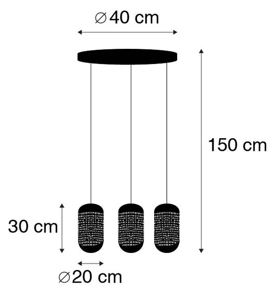 Lampă suspendată vintage neagră cu alamă rotundă 3 lumini - Kayleigh