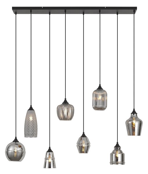 Lampa suspendată Art Deco neagră cu sticlă fumurie cu 8 lumini - Hanne