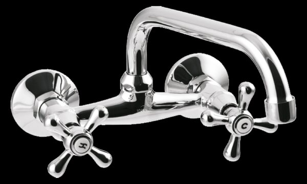 Invena Roma, baterie lavoar/chiuveta cu gura U, lungime 250 mm, crom, INV-BC-25-00S-L