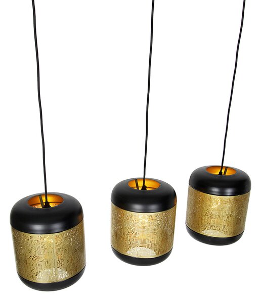 Lampă suspendată vintage neagră cu alamă ovală cu 3 lumini - Kayleigh
