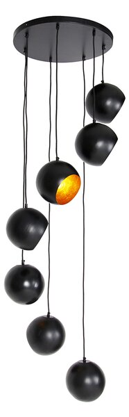 Lampă suspendată neagră cu interior auriu 7 lumini - Crooked Cluster