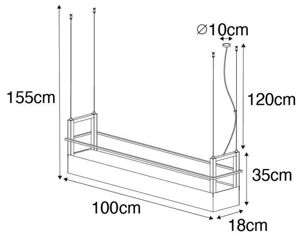 Lampă industrială suspendată neagră cu raft 4 lumini GU10 - Cage Rack