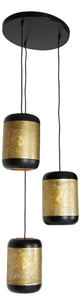 Lampă suspendată vintage neagră cu alamă rotundă 3 lumini - Kayleigh