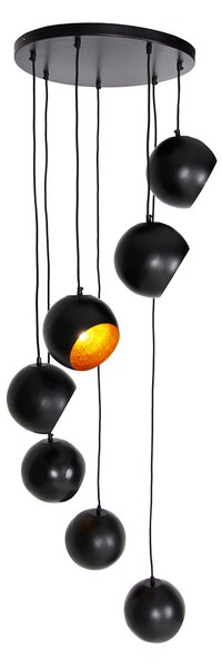 Lampă suspendată neagră cu interior auriu 7 lumini - Crooked Cluster