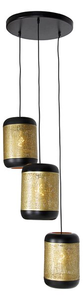 Lampă suspendată vintage neagră cu alamă rotundă 3 lumini - Kayleigh