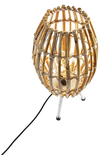 Lampă de masă rustică cu trepied din bambus alb - Canna Capsule