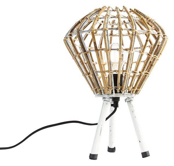 Lampă de masă rustică trepied din bambus cu alb - Canna Diamond