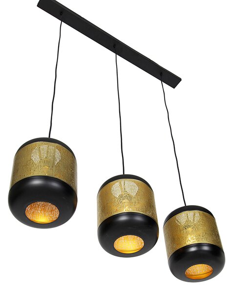 Lampă suspendată vintage neagră cu alamă ovală cu 3 lumini - Kayleigh