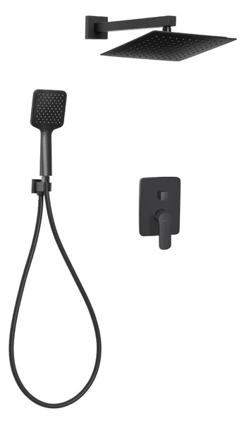 Invena Siros, set de duș ascuns cu cap de duș cu efect de ploaie 25x25 cm și cap manual, negru mat, INV-BS-90-011-A