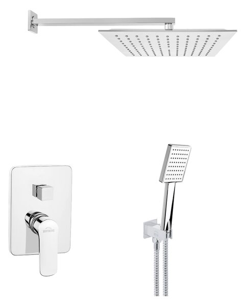 Invena Siros, set de duș ascuns cu cap de duș cu efect de ploaie 25x25 cm și cap manual, crom, INV-BS-90-0K2-A