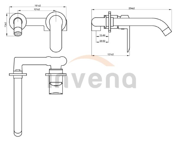 Invena Siros, baterie pentru lavoar ascuns, crom lucios, BP-90-U01-A