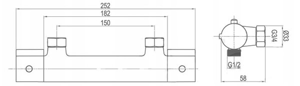 Invena Slim, baterie termostatica de dus 150 mm, crom, BT-00-S01-x
