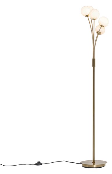 Lampa de podea moderna aurie cu sticla opala cu 5 lumini - Atena