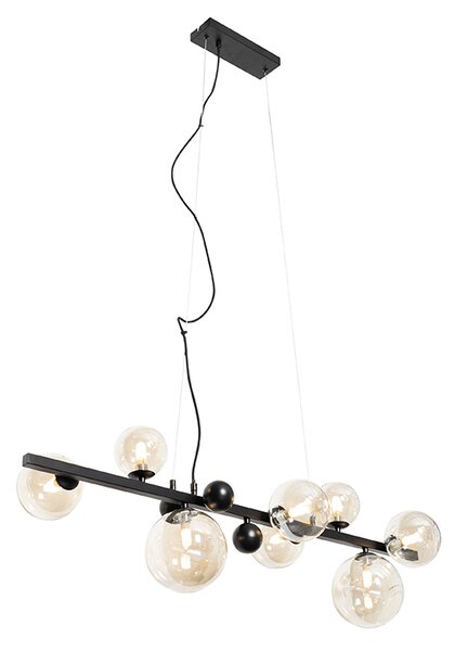 Lampă suspendată Art Deco neagră cu sticlă chihlimbar cu 8 lumini - David