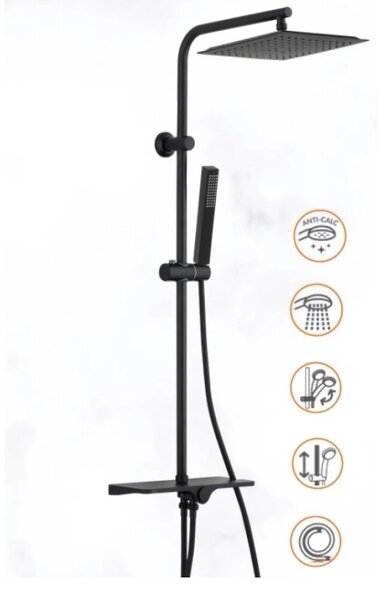 Invena Svart Basic, coloana de dus cu ploaie si cap manual, negru mat, INV-AU-85-D04-X