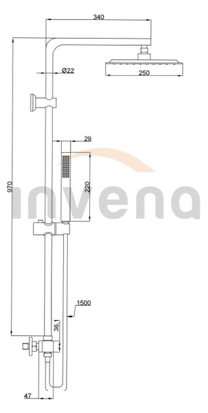 Invena Svart, Baterie termostatica de dus Trend cu set de dus Svart 25x25 cm, crom, INV-AU-85-001-X