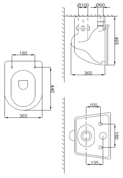 Invena Tinos, vas WC suspendat Rimless 495x365x360 mm + scaun toaleta SLIM cu inchidere lenta, alb lucios, INV-CE-91-001-W