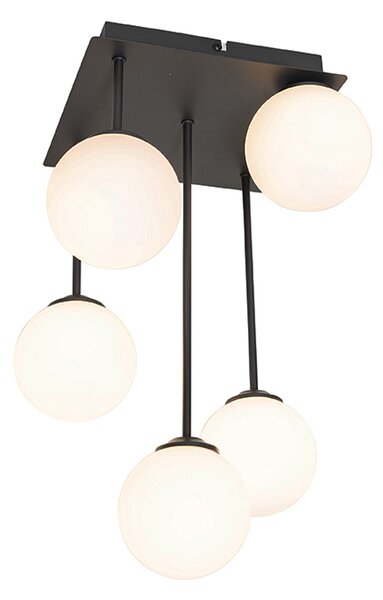 Plafoniera moderna neagra cu sticla opala cu 5 lumini - Atena