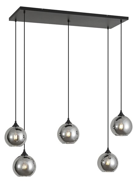 Lampă suspendată Art Deco neagră cu sticlă fumurie cu 5 lumini - Wallace