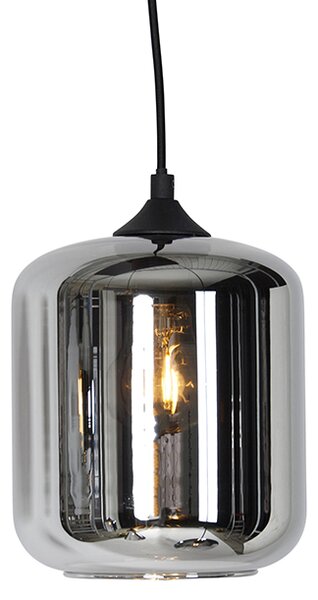 Lampă suspendată Art Deco neagră cu sticlă fumurie cu 6 lumini - Wallace