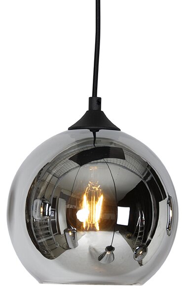 Lampă suspendată Art Deco neagră cu sticlă fumurie cu 6 lumini - Wallace