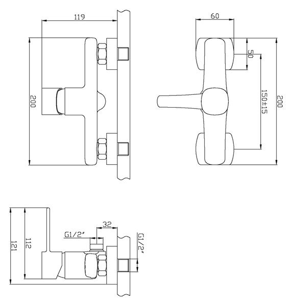Invena Trend, baterie de duș cu set de duș manual cu punct, cupru mat, INV-BN-02-014-V