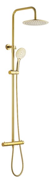 Invena Trend, set de dus cu robinet termostatic, dus cu efect de ploaie de mana si deasupra capului, auriu lucios, INV-AU-16-009-X