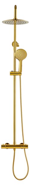 Invena Trend, set de dus cu robinet termostatic, dus cu efect de ploaie de mana si deasupra capului, auriu lucios, INV-AU-16-009-X