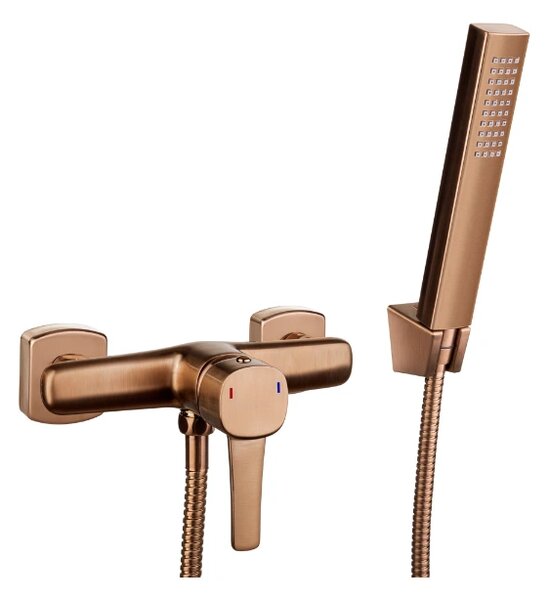 Invena Trend, baterie de duș cu set de duș manual cu punct, cupru mat, INV-BN-02-014-V