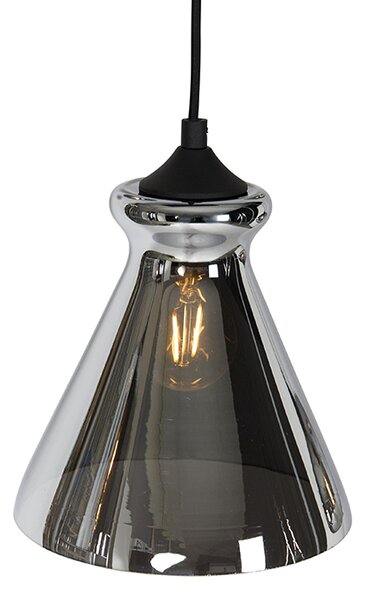 Lampă suspendată Art Deco neagră cu sticlă fumurie cu 6 lumini - Wallace