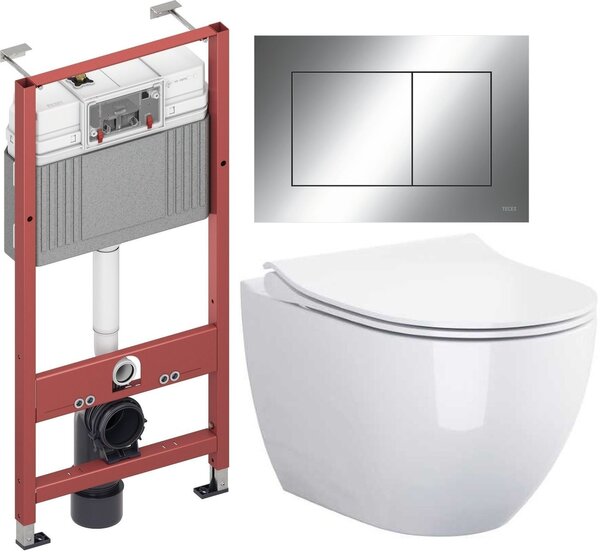Set vas WC cu capac soft-close Cersanit Zen S701-428, cadru încastrat Tece Base 9400407, 9.240.401