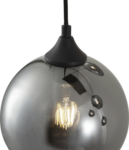 Lampă suspendată Art Deco neagră cu sticlă fumurie cu 5 lumini - Wallace