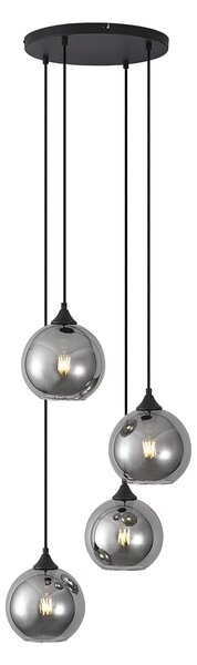 Lampă suspendată Art Deco neagră cu sticlă fumurie cu 4 lumini - Wallace