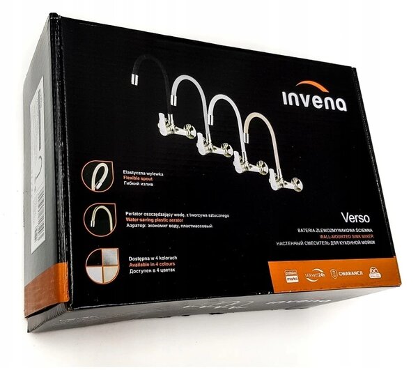 Invena Verso, baterie de bucătărie montată pe perete 150 mm cu braț elastic, gri-crom, INV-BC-82-E5S-L