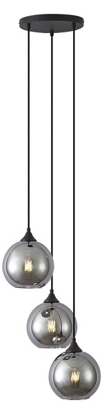 Lampa suspendată Art Deco neagră cu sticlă fumurie cu 3 lumini - Wallace