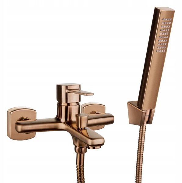 Invena Trend, baterie pentru cadă cu set de duș manual punct, cupru mat, INV-BW-02-014-V